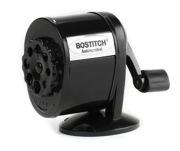 Bostitch Antimicrobial Manual Pencil Sharpener, Black/Chrome, Item Number 081859